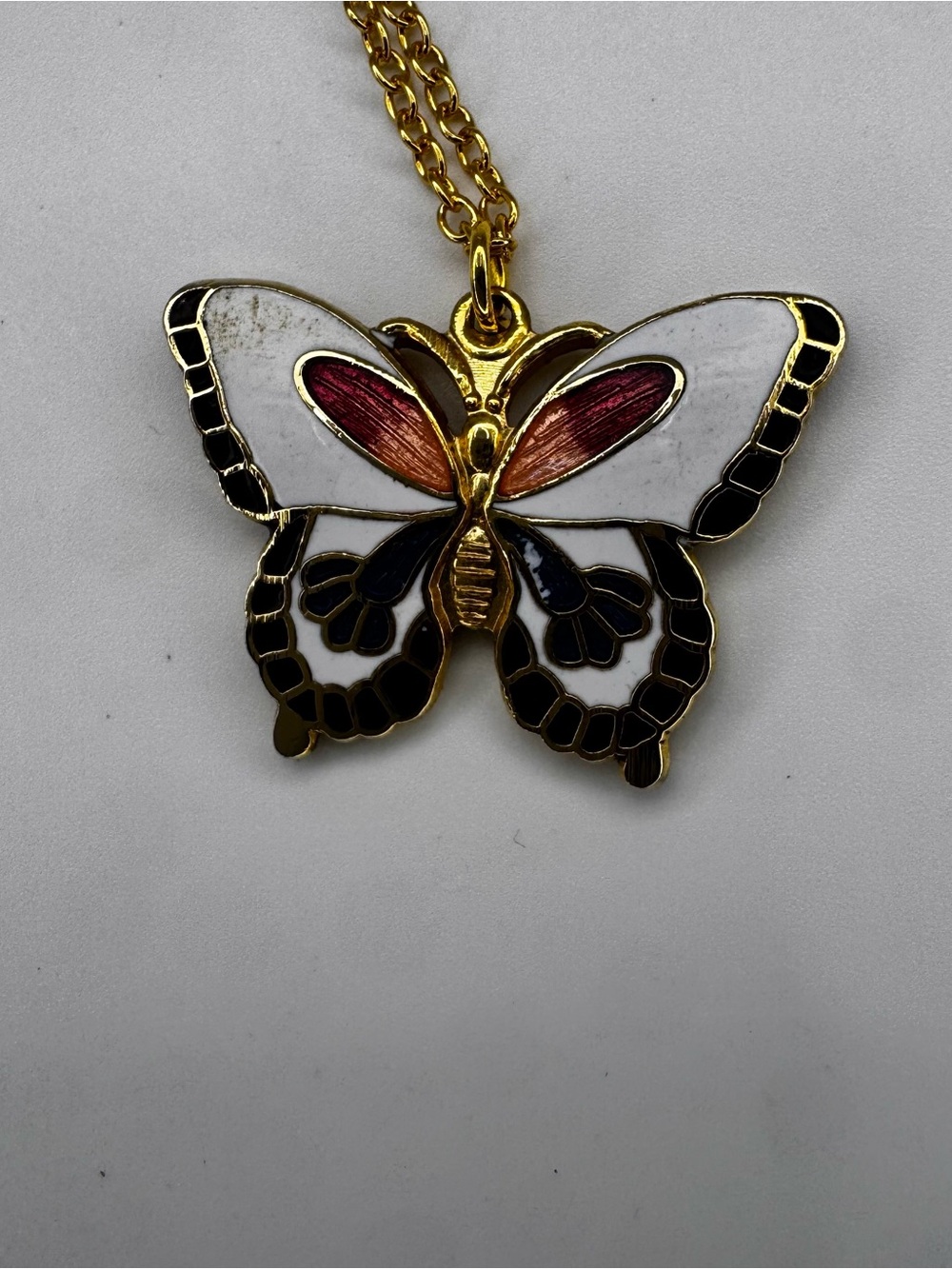 Gold Butterfly Pendant with Red and Black Enamel - Picture 3 of 5